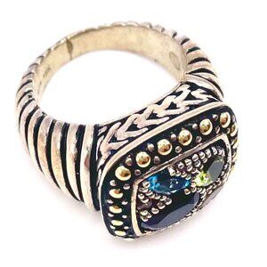 EFFY MOSAIC RING, SILVER & 18K YELLOW GOLD WITH AMETHYST, TOPAZ, CITRINE, GARNET